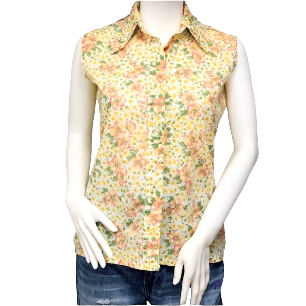 Vintage | Floral Sleeveless Button Up Top by KMart